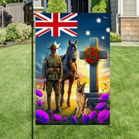 FLAGWIX Anzac Day Animals in War Purple Poppy Australian Flag MLN2836F
