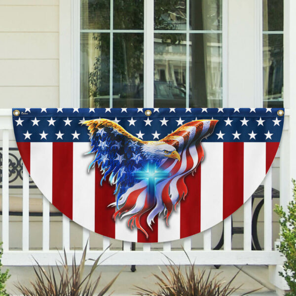 Patriotic Eagle with Christian Cross American Non-Pleated Fan Flag TPT1700FL