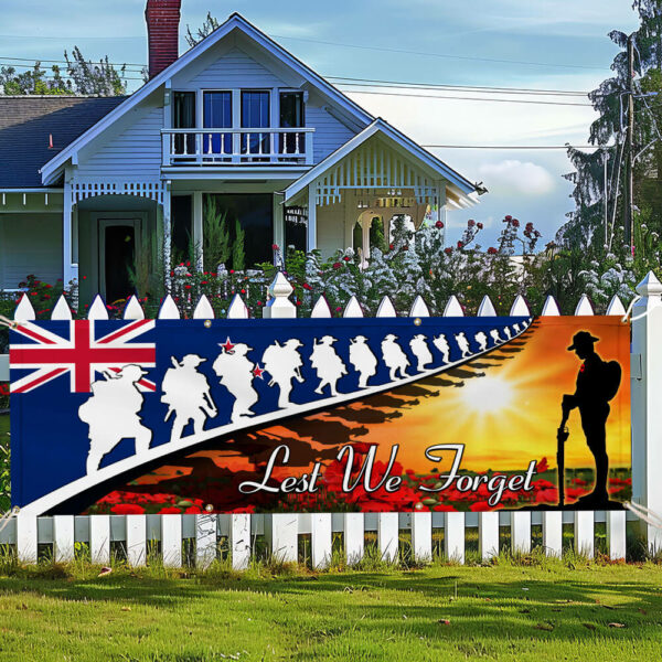 Lest We Forget Red Poppy Soldiers Veteran New Zealand Anzac Day Fence Banner TPT1658FBv1