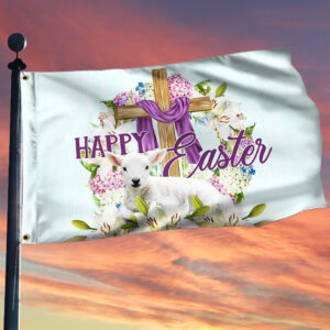 Happy Easter, Lamb Christian Cross Grommet Flag TPT652GF