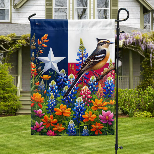 Spring in Texas with Native Bird and Bluebonnets and Texas Indian Paintbrushes Flag MLN2821F