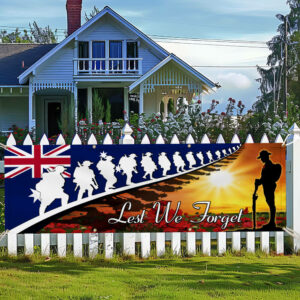 Lest We Forget Red Poppy Soldiers Veteran Australia Memorial Fence Banner TPT1658FB