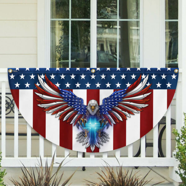Patriotic Eagle with Christian Cross American Non-Pleated Fan Flag TPT1700FLv1