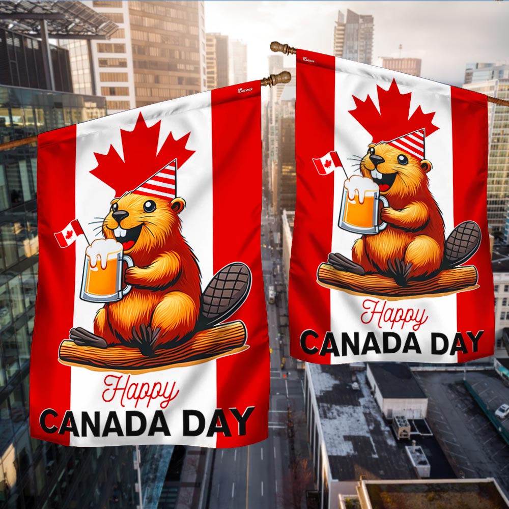 Happy Canada Day Funny Beaver Flag MLN2937F - Flagwix
