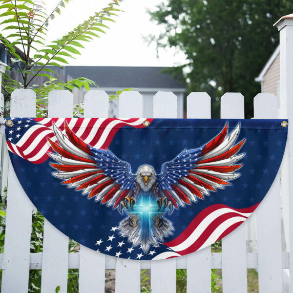 Patriotic Eagle with Christian Cross American Non-Pleated Fan Flag TPT1820FL