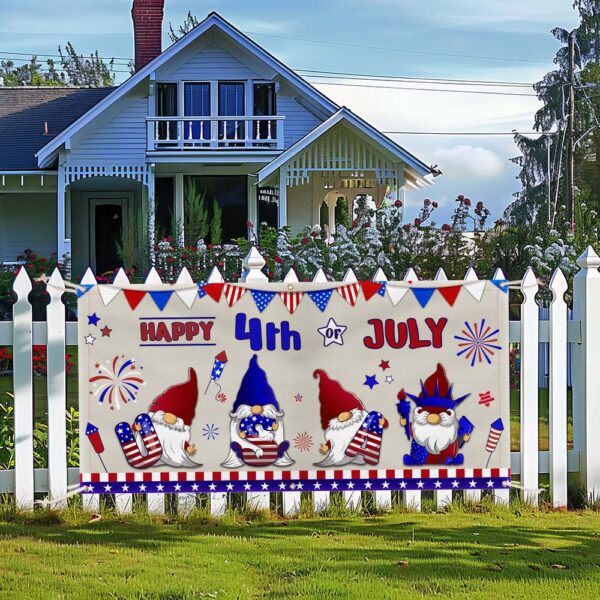 Happy 4th Of July Gnomes Independence Day Fence Banner TQN2966FB