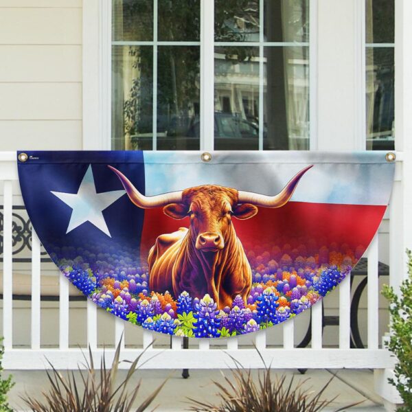 Texas Longhorn Cattle  Bluebonnet Non-Pleated Fan Flag TQN2850FL