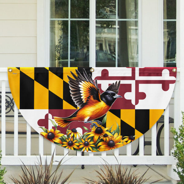 Maryland State Baltimore Oriole Bird and Black-eyed Susan Flower Maryland Non-Pleated Fan Flag TPT1676GF
