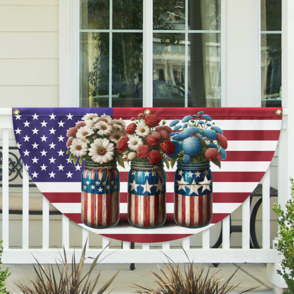 4th Of July Patriotic Flowers Non-Pleated Fan Flag TQN2830FL