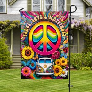 Hippie Peace Sign Flag Hippie Van Peace Love Happiness MLN2869F