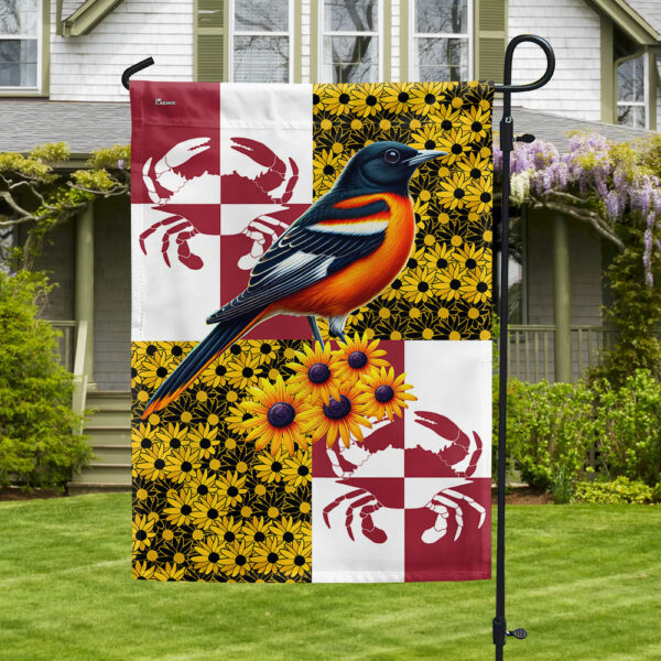 Maryland Black-eyed Susan Flower and Baltimore Oriole Bird and Maryland Crab Flag MLN2848F