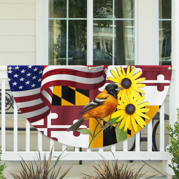 Maryland Black-eyed Susan Flower and Baltimore Oriole Bird Non-Pleated Fan Flag MLN2892FL
