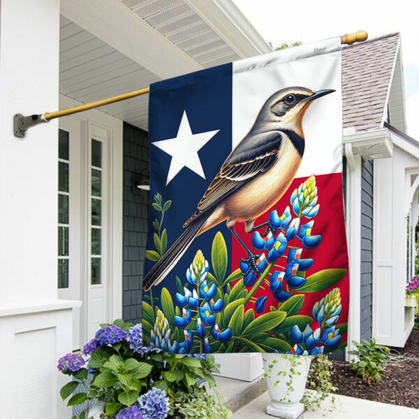 Texas State Mockingbird and Bluebonnet Flower Flag MLN2939F