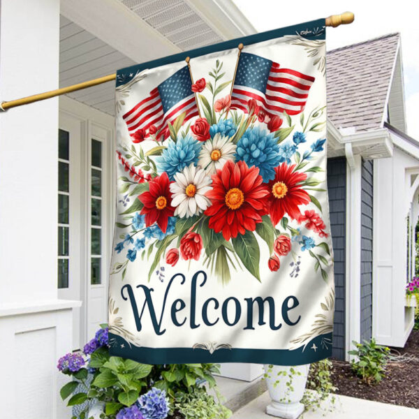 Patriotic Floral 4th Of July Welcome Flag TQN3026F