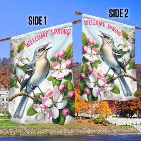 FLAGWIX Arkansas Welcome Spring Northern Mockingbird and Apple Blossoms Flag TQN2792F 