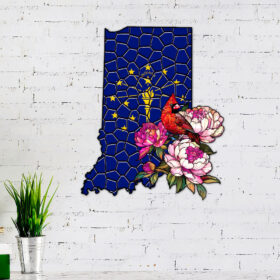 Indiana Cardinal and Peony Flower Hanging Metal Sign TPT1035MSv9 