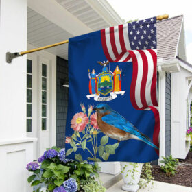 New York State Eastern Bluebird and Wild Rose Flower Flag MLN1141Fv38 