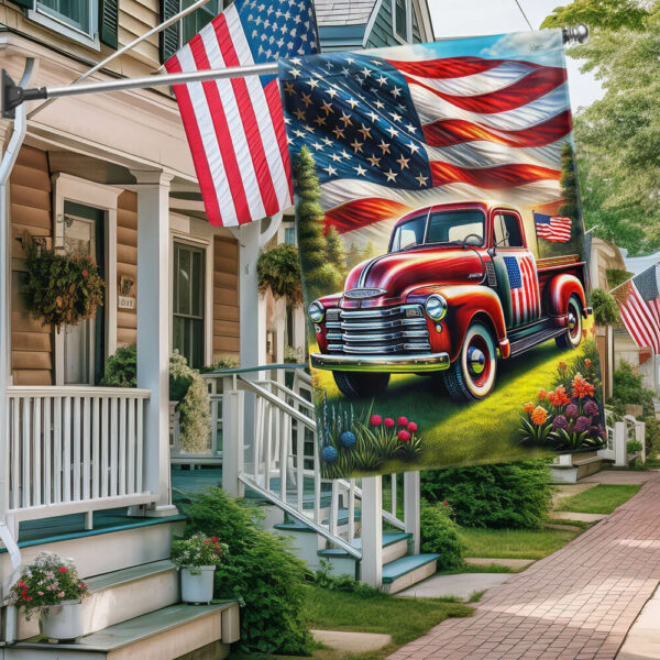 Independence Day With Red Classic Truck American Flag MLN3074F