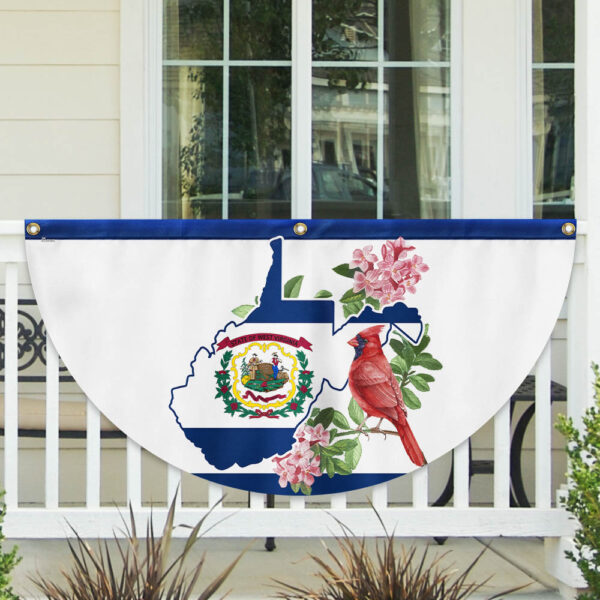 Cardinal and Rhododendron Flower, West Virginia Non-Pleated Fan Flag TPT1858FL