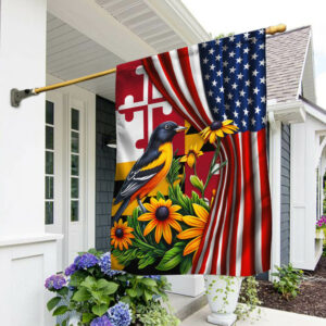 Maryland Baltimore Oriole Bird and Black-eyed Susan Flower American Flag MLN3130F