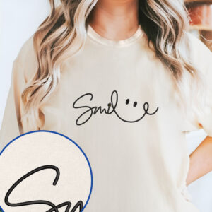 Smile Be Happy Positive Embroidered T-Shirt TQN3246ES