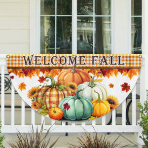 Welcome Fall Pumpkins Non-Pleated Fan Flag MLN3621FL