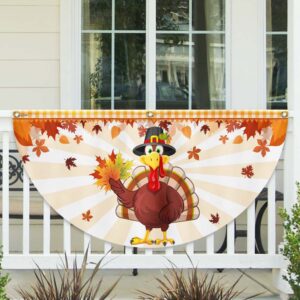 Fall Flag Happy Thanksgiving Turkey Non-Pleated Fan Flag TQN3403FL