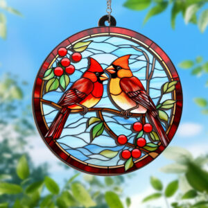 Cardinal Memorial Stained Glass Window Hanging Suncatcher MLN3848WH