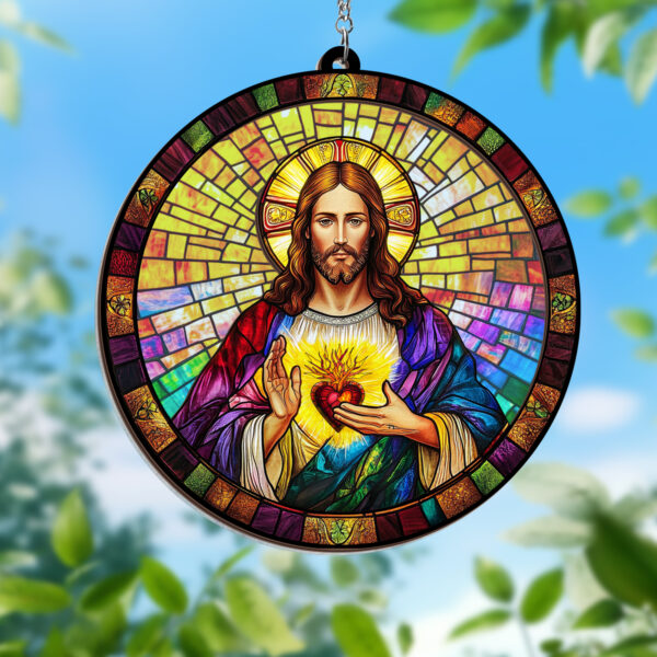 Sacred Heart of Jesus Stained Glass Window Hanging Suncatcher MLN3840WH