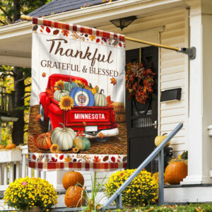 Minnesota State Thankful Grateful And Blessed Pumpkins Thanksgiving Fall Minnesota Flag TPT2167F