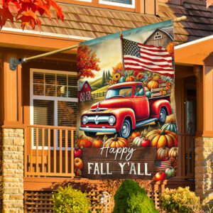 Fall Truck Thanksgiving Halloween Happy Fall Y'all Flag MLN3909F