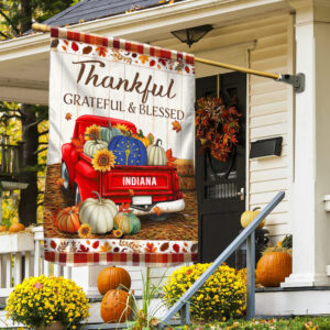 Indiana State Thankful Grateful And Blessed Pumpkins Thanksgiving Fall Indiana Flag TPT2167Fv3