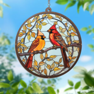 Cardinal Stained Glass Window Hanging Suncatcher MLN3929WH