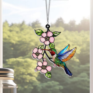 Blossom Cherry Hummingbird Suncatcher Acrylic Hanging Window TPT2192AS